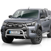 Toyota Hilux pickup truck with 'Steeler' A-Bar bull bar branding
